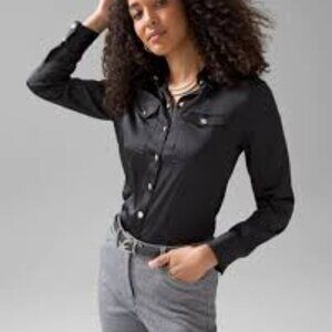 White House Black Market Elegant Black Blouse With Light Shoulder Padding